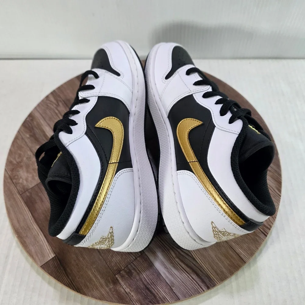 Nike Air Jordan 1 Low Gold Swoosh GS - Kids Size 5.5Y/Womens 7 White Black Gold - Picture 7 of 11